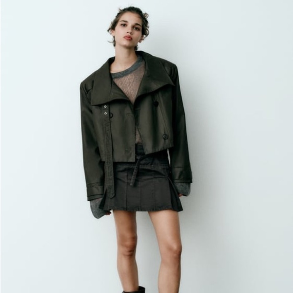 Zara Waxed Crop Trench Coat